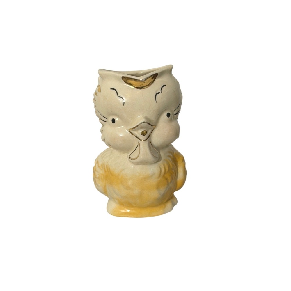 Vintage Shawnee Ceramic Chick Pitcher  Yellow Gold Gilt Bird Creamer